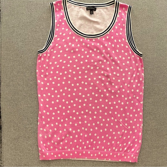 Talbots Women’s Sleeveless Knit Sweater Vest Pink Polka dots Striped Hem Sz XS - Picture 1 of 4